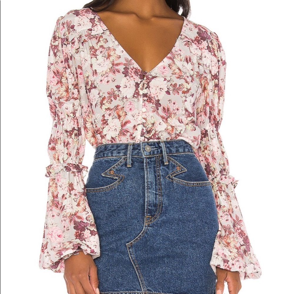 For Love & Lemons Eclipse Country Floral Pink Print Blouse